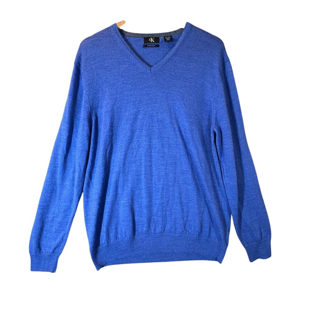 CK Calvin Klein Extra Fine Merino Wool V Neck Sweater Pullover Men's XL